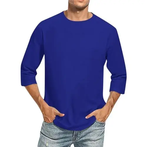 Produktbild: UHouse Langarmshirt Herren 3/4 Arm Shirt Mode Oversized Tshirt Sale Angebote Langarm Freizeit T-Shirt Leichte Sommershirt Rundhals Longsleeve Longshirt Basic T Shirt Angebot Blau 5XL