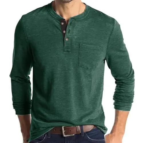 Produktbild: UHouse Langarmshirt Herren Angebote Baumwolle Henley Shirt Langarm Poloshirt Bequeme Pullover mit Knopfleiste Basic Sweatshirt Lässig Longsleeve Polohemd Casual Strickpullover Sale Grün XL