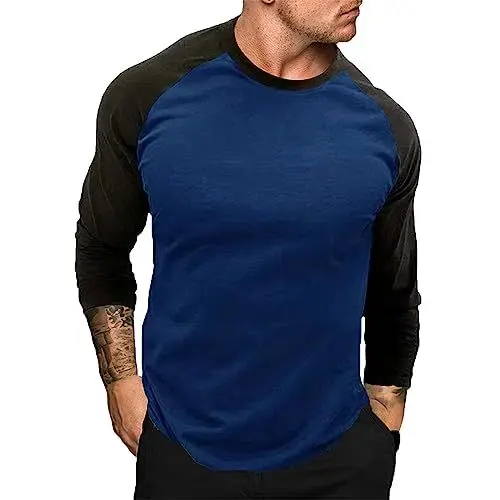Produktbild: UHouse Langarmshirt Herren Mode Langarm Tshirt Basic Baseball Shirt Freizeit Longsleeve Bequeme Dünner Sweatshirt Buntes Pullover Slim Fit Arbeitspullover Meine Bestellungen Blau M
