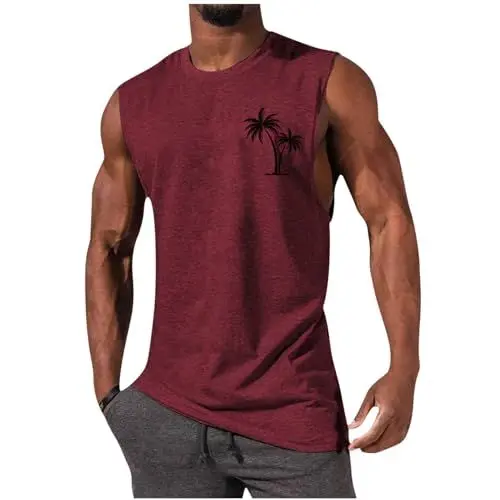 Produktbild: UHouse Oversize Tank Top Herren Sport Muskelshirt Männer Sommer Tanktop Baumwolle Trägershirt Rundhals Ärmellose Tshirt Hawaii Unterhemd Gym Axelshirt Große Größen Achselshirt Outlet Angebote Wein 4XL