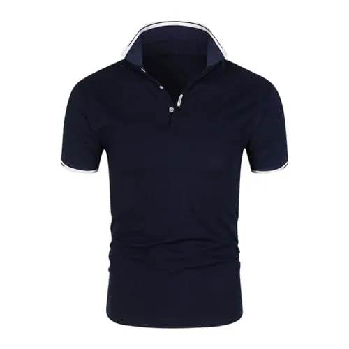 Produktbild: UHouse Poloshirt Herren Kurzarm Baumwolle Polo Shirt Sommer Golf Tshirt Mit Knopfleiste Polohemd Sport Golfshirt Stehkragen T-Shirt Männer Einfarbig Polo-Shirt Marineblau M
