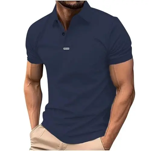 Produktbild: UHouse Poloshirt Herren Kurzarm Polo Shirt Sommer Golf Tshirt Sport Polohemd Bequeme Golfshirt Einfarbig Kurzarmshirt Lässig T-Shirt Männer Baumwolle Polo-Hemd Atmungsaktiv Angebote Marineblau M