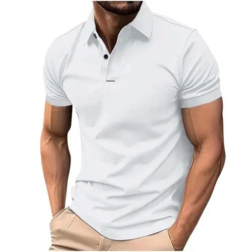 Produktbild: UHouse Poloshirt Herren Kurzarm Polo Shirt Sommer Golf Tshirt Sport Polohemd Bequeme Golfshirt Einfarbig Kurzarmshirt Lässig T-Shirt Männer Baumwolle Polo-Hemd Atmungsaktiv Sale Weiß L
