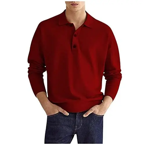 Produktbild: UHouse Poloshirt Herren Langarm Polohemd Golf Polo Shirt Basic Langarmshirt mit Knopfleiste Mode Longsleeve Slim Fit Tshirt Stehkragen T-Shirt Sport Shirt Warehouse Deals Angebote Rot 3XL