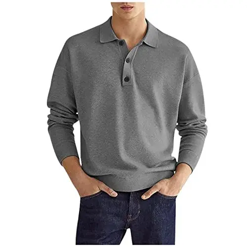 Produktbild: UHouse Poloshirt Herren Langarm Polohemd Golf Polo Shirt Basic Langarmshirt mit Knopfleiste Mode Longsleeve Slim Fit Tshirt Stehkragen T-Shirt Sport Shirt Warehouse Deals Angebote Grau 3XL