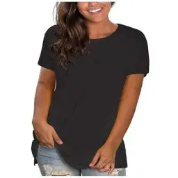 Produktbild: UHouse Damenmode Sale Damen Tshirt Sommer Einfarbig Blusen & Tuniken Casual Baumwolle Kleidung Teenager T-Shirt Freizeit Einfarbige Hemd Rundhals Lässig Tee Damen Sale Angebote Schwarz XXL
