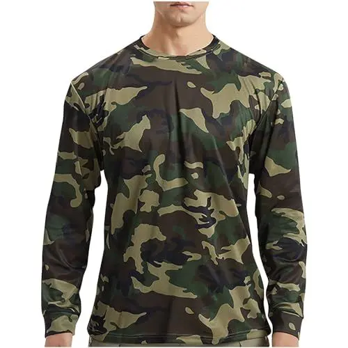 Produktbild: UHouse T-Shirts für Herren Camouflage Langarmshirt Freizeit Tshirt Langarm Sportshirt Basic Longsleeve T Shirt Leichte Shirt Schnelltrocknend Laufshirt Herbst Longshirt Sale Tarnfarbe XXL