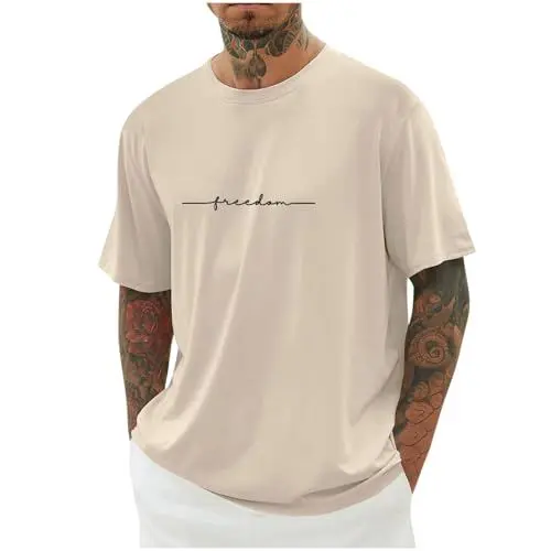 Produktbild: UHouse T-Shirts für Herren Oversized Sommer Tshirt Los Angeles Oberteile Loose Fit T Shirt Sale Männer Casual Mode Motiv Bekleidung Junge Tee Shirts Streetwear Baumwolle Tops Gutschein Khaki XL