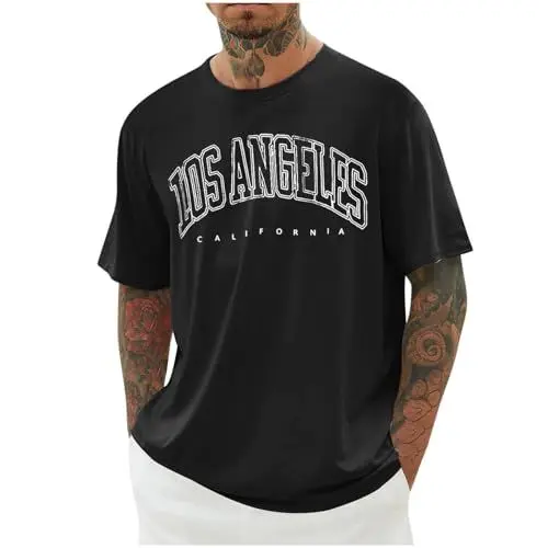 Produktbild: UHouse T-Shirts für Herren Oversized Sommer Tshirt Mode Los Angeles Basic T Shirt Männer Bekleidung Junge Longshirt Tee Shirts Baumwolle Streetwear Oberteile Meine Bestellungen Anzeigen Schwarz XL