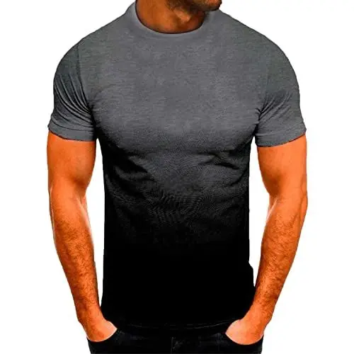 Produktbild: T-Shirts für Herren Sommer Kurzarm Basic Herren Tshirt Casual Rundhals Tee Shirts 3D Druck Gradient Oberteile Leicht Baumwolle Männer T Shirt Regular Fit Tops Sale Angebote Dunkelgrau XXL