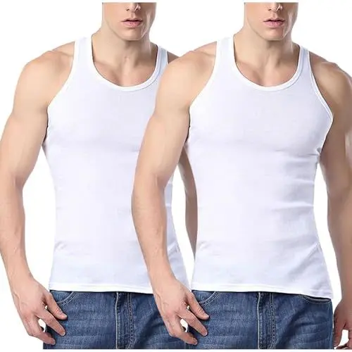 Produktbild: UHouse Unterhemd Herren Baumwolle Unterhemden 2er Pack Tank Top Leichte Herren-Unterhemden Feinripp Tanktop Fitness Muskelshirt Stretch Achselshirt Oversize Meine Bestellungen Anzeigen Weiß L