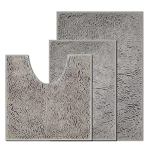 Produktbild: UHOUSEST Badematte rutschfest, Weicher Badezimmerteppich-Wasserabsorbierend Badematte, Maschinenwaschbar Badvorleger, für Badewanne und Toilette-Hellgrau 3 Stück