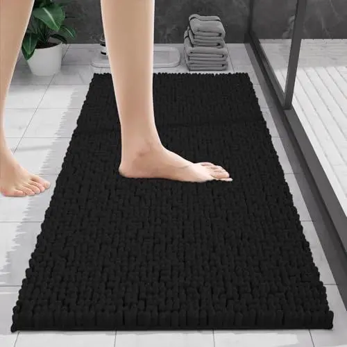 Produktbild: UHOUSEST Badematte rutschfest, Weicher Badezimmerteppich-Wasserabsorbierend Badematte, Maschinenwaschbar Badvorleger, für Badewanne und Toilette-Schwarz 50CM x 80CM