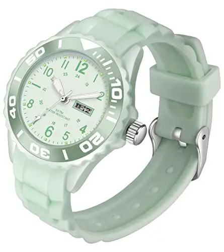 Produktbild: Uhr Damen Armbanduhr Mädchen Damenuhren Armbanduhr Jungen 5ATM Wasserdicht Damenarmbanduhr Damenuhr mit Silikonarmband Schwesternuhr Analog Quarz Woche Süße Farbe Buntfarbig Kinderuhr Junge