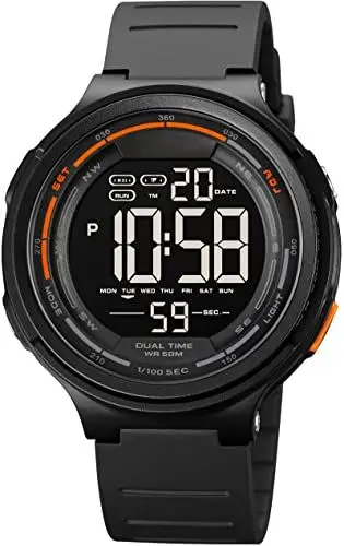 Produktbild: Uhr Herren Digital Sport 5ATM Wasserdicht Sport Digitale Armbanduhr mit Stoppuhr Datum LED-Licht Kalender Wecker Coutdown 12/24 Stunden Coole Uhren für Männer Schwarz Weiß