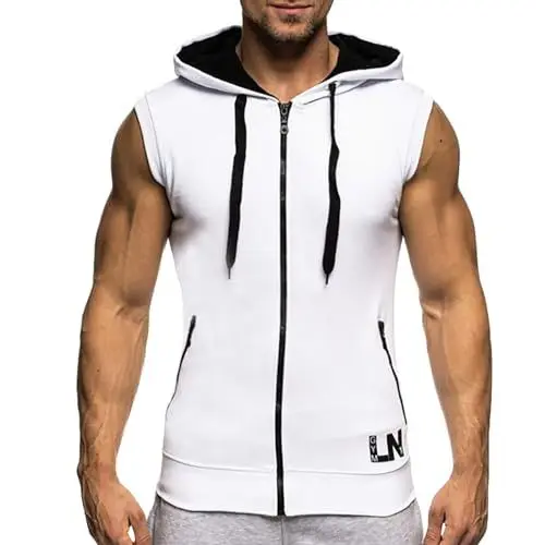 Produktbild: Uhr Vibrationsalarm Lässige, modische, lockere und Trendige Weste mit Farbblockierung und Reißverschluss für Herren Spitzentop Herren Viskose (White, XXL)