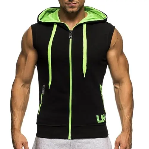 Produktbild: Uhr Vibrationsalarm Lässige, modische, lockere und Trendige Weste mit Farbblockierung und Reißverschluss für Herren Spitzentop Herren Viskose (Green, L)