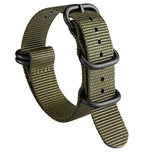 Produktbild: BINLUN Uhrenarmband Nylon Dickes G10 Premium Ballistic Ersatz Armband Mehrfarbige Bänder für Herren Damen mit Heavy Duty 5 Ringe(20mm, Grünes Band Schwarze Schnalle)