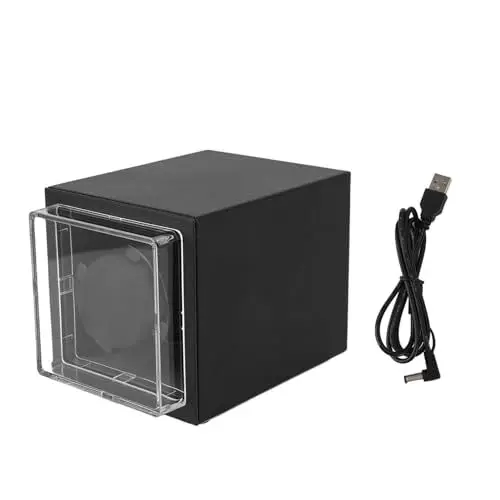 Produktbild: Jwthee Automatischer Einzeluhrenbeweger, Uhrenbeweger, superleise, 5 Rotationsmodi mit Licht, 2 Stromversorgungsmodi, 10 W, drehbare Uhrenbox für Reisen mit Automatikuhren (Schwarz)