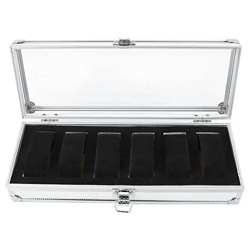 Produktbild: Uhrenbox 1 Stück 6/12 Raster Slots Aluminium Rechteck Uhr Schmuck Display Aufbewahrungsbox Organizer Box Fall Neu(6 Steckplätze)
