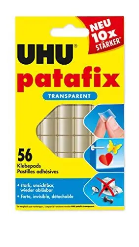 Produktbild: UHU Patafix transparent, Durchsichtige, doppelseitige Klebepads für schnelles und einfaches Befestigen und Fixieren, 56 Stück