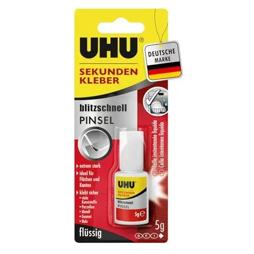Produktbild: UHU Sekundenkleber blitzschnell Flasche, Flüssiger Sekundenkleber mit handlichem Pinselapplikator - erreicht kleinste Ecken und Spalten, 5 g