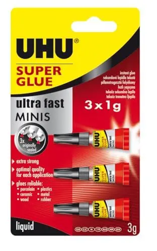 Produktbild: UHU Sekundenkleber blitzschnell MINIS flüssig 3x1g mit Box