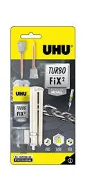 Produktbild: UHU Turbo FiX² Metall, Super schneller, metallfarbener 2-Komponenten Reparaturkleber für viele verschiedene Metall-Verklebungen, 10 g