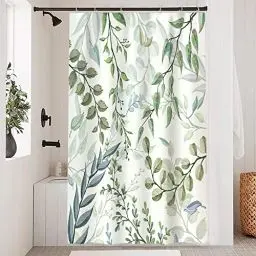 Produktbild: Uiiooazy Duschvorhang 120x200cm, Duschvorhang Grün Anti Schimmel Blau Grau Blätter Eukalyptus Pflanzen Duschvorhänge Wasserdicht Polyester Stoff Waschbar Bad Vorhang mit 8 Haken für Badezimmer