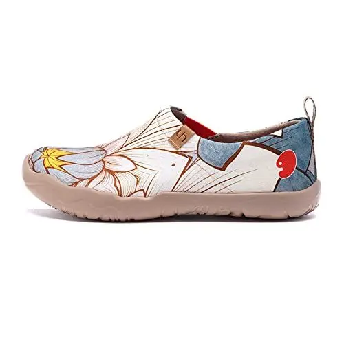 Produktbild: UIN Nelumbo Damen Blumen Lässige Lotus Wanderschuhe Leicht Loafer Schuhe Bemalter Reiseschuh Slip On Schuhe Canvas Blau(42)
