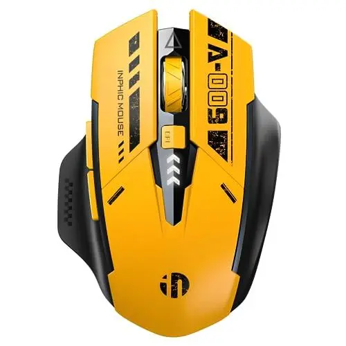 Produktbild: Uineer Bluetooth-Maus, kabellose Maus, wiederaufladbar, mit Tri-Modus (BT 5.0/4.0 + 2,4 GHz), sichtbarer Akkustand, ergonomisches Design – kabellose Maus für Laptop (gelb)