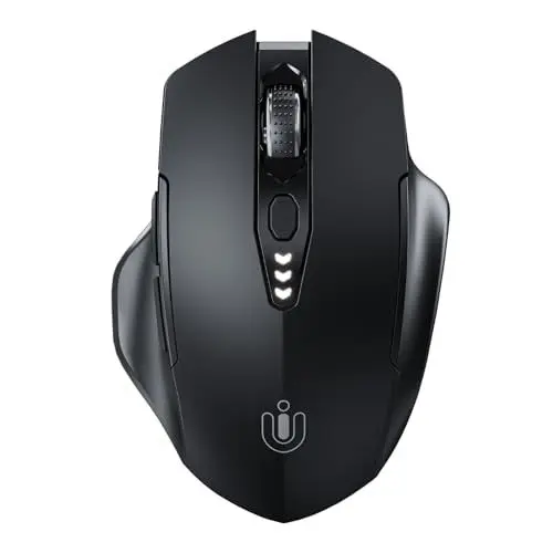Produktbild: Uineer Bluetooth Maus, aktualisiert Maus kabellos Tri-Modus (BT 5.0/4.0+2,4 GHz), sichtbare Batteriestufe, ergonomische Computer Maus, 4 einstellbare DPI, funkmaus für Laptop und PC, schwarz