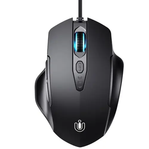 Produktbild: Uineer Maus Mit Kabel, ergonomisches Design, bis zu 7200 DPI einstellbar mit 6 Tasten, Computer Maus PC Laptop Computer,Plug & Play,Matte Black