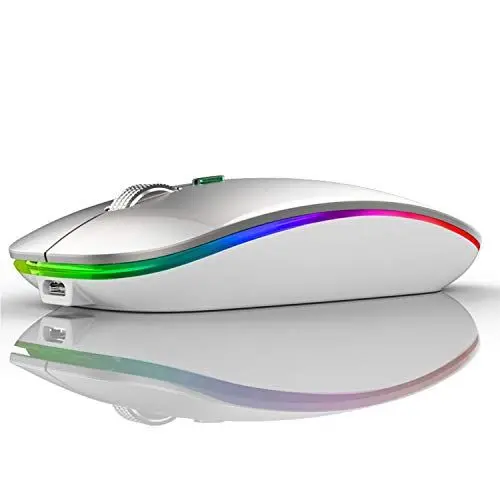 Produktbild: Uiosmuph G12 Maus Kabellos, LED 2.4G Leise Funkmaus Wiederaufladbar Wireless Mousemit Nano USB Empfänger 1600 DPI Computermaus für PC/Laptop/Windows (Silber)
