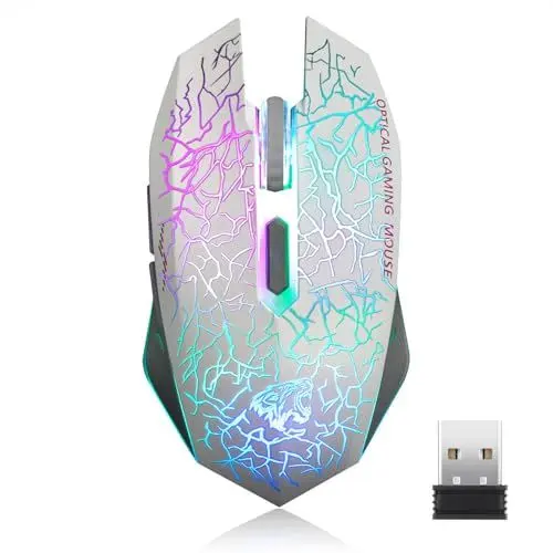 Produktbild: Uiosmuph M2 kabellos wiederaufladbar Gaming Maus Optische geräuschlos Mäuse mit Nano Empfänger 6 Tasten für Mac Notebook Desktop Laptop(White)