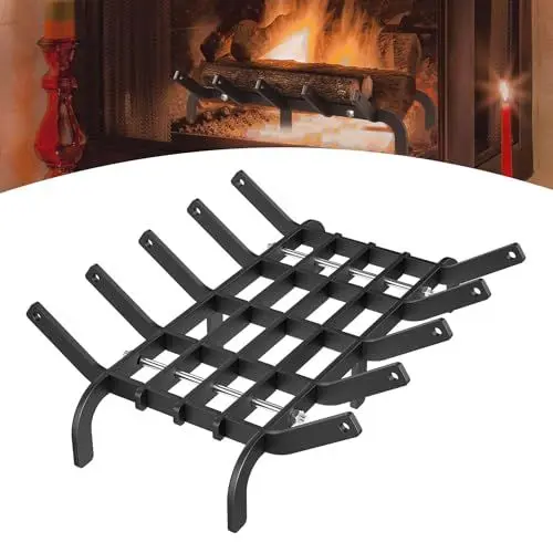 Produktbild: UISEBRT Kaminrost mit Stützbeinen Robuster Kaminholzrost Stahl Feuergitter Holzregal 41 x 31 x 11 cm Brennholzhalter Feuerrost für Kamine im Innen- und Außenbereich bis 50 kg Belastbar