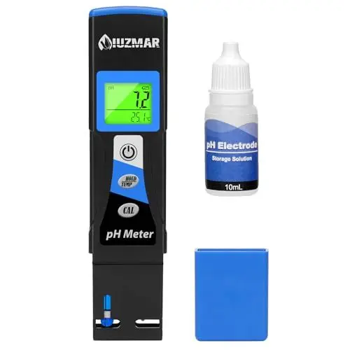 Produktbild: UIUZMAR Wasser pH Messgerät, Wasserqualität Tester Trinkwasser, pH Temperatur Meter Mit ATC Funktion, pH Wert Messgerät Für Pool, Hydrokultur, Aquarium, Gartenarbeit, Schwimmbäder, Bierbrauen