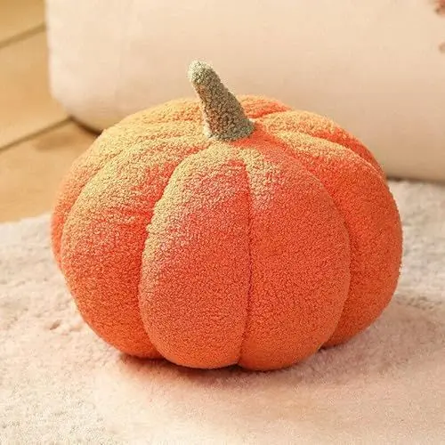 Produktbild: Uixxducc Kürbis Kissen Kürbis-Überwurfkissen, 3D Plüsch Kürbis Dekokissen Kopfkissen, Halloween Kürbis Deko Kissen, Halloween Dekoratives Kissen (Orange,18cm)