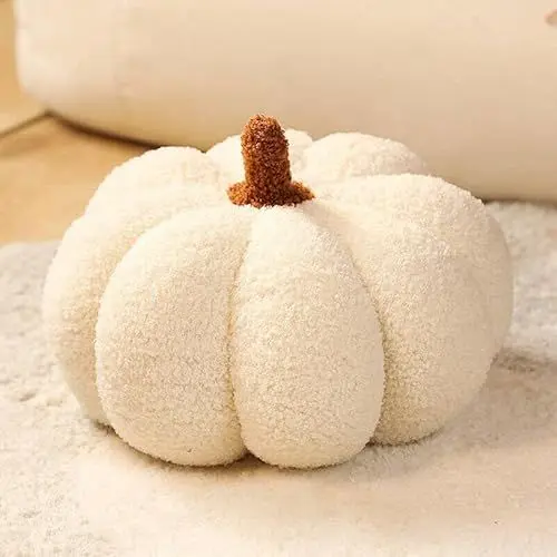 Produktbild: Uixxducc Kürbis Kissen Kürbis-Überwurfkissen, 3D Plüsch Kürbis Dekokissen Kopfkissen, Halloween Kürbis Deko Kissen, Halloween Dekoratives Kissen (Weiß,30cm)