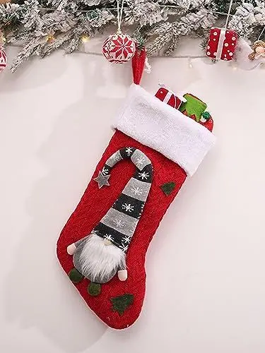 Produktbild: UIYIHIF Weihnachtsstrümpfe Kinder Weihnachtsstrumpf Weihnachtsstrümpfe mit Weißem Kunstfellbündchen, Kamin-Hängestrümpfe für Zuhause, Urlaub, Weihnachtsfeier, Dekoration(Rot)