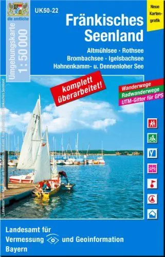 Produktbild: UK50-22 Fränkisches Seenland: Altmühlsee, Rothsee, Brombachsee, Igelsbachsee, Hahnenkamm und Dennenloher See, Herrieden, Ornbau, Windsbach, Roth, ... Karte Freizeitkarte Wanderkarte)