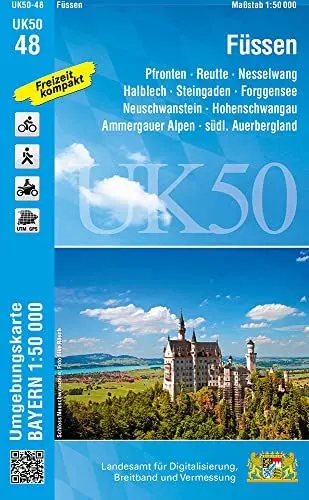 Produktbild: UK50-48 Füssen (Umgebungskarte 1:50000): Pfronten, Reutte, Nesselwang, Halblech, Steingaden, Forggensee, Neuschwanstein, Hohenschwangau, Ammergauer ... Karte Freizeitkarte Wanderkarte)