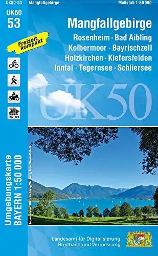 Produktbild: UK50-53 Mangfallgebirge: Rosenheim, Bad Aibling, Kolbermoor, Bayrischzell, Holzkirchen, Kiefersfelden, Inntal, Tegernsee, Schliersee, Miesbach, ... Karte Freizeitkarte Wanderkarte)