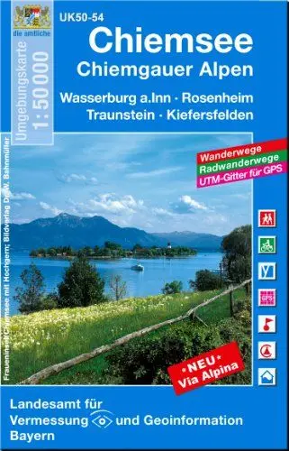 Produktbild: UK50-54 Chiemsee, Chiemgauer Alpen: Wasserburg a.Inn, Rosenheim, Traunstein, Kiefersfelden, Trostberg, Traunreut, Ruhpolding, Reit im Winkl, Prien ... Karte Freizeitkarte Wanderkarte)
