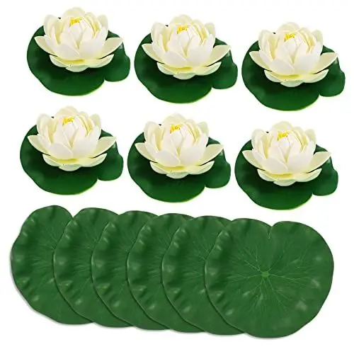 Produktbild: UKCOCO 12stücke Schwimmende Lotusblumen Und Kunstblumen Dekor Für Teich Gartenlandschaft Prickelnde Und Lebensechte Seerosenoptik Einfach Zu Pflegen Schwimmfähig