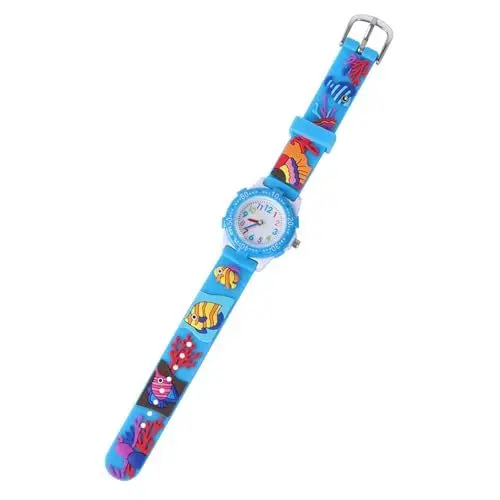Produktbild: UKCOCO 1 Stück Blau Kreatives Junge Welt Kinder Studenten Cartoon D Uhr Unterwasser Kinder Armbanduhr