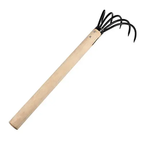 Produktbild: UKCOCO 1 Stück Gartenrechen aus Metall Handgrubber für den Garten Kleiner Rechen Handrechen Hand-Gartenrechen gartenwerkzeuge holzstiel Gartenreinigungsrechen Rechenwerkzeug Hölzern Black