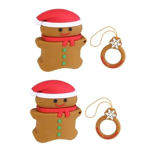 Produktbild: UKCOCO 2st Kopfhörer-ärmeltasche Weihnachts-kopfhörer-hülle Cartoon-kopfhörer-hülle Kabellose Ladeabdeckung Für Kopfhörer Tragetasche Für Ohrstöpsel Aus Silikon Lebkuchenmann Stoßfest