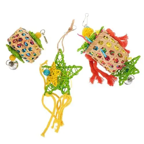 Produktbild: UKCOCO 3st Papagei Spielzeug Papageienkäfig Zum Aufhängen Kauspielzeug Für Sittiche Papageien Knabberspielzeug Mit Glocke Großes Vogelspielzeug Vogelkäfig 3-teiliges Set Konisch Bambus