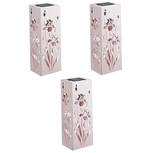 Produktbild: UKCOCO 3st Solarlaterne Retro Hängende Laterne Dekorative Außendekoration Solar-hängelaterne Tragbare Gartenlaterne Metallbesatz Kronleuchter Aus Metall Rosa Aushöhlen Pfostenlampe Eisen